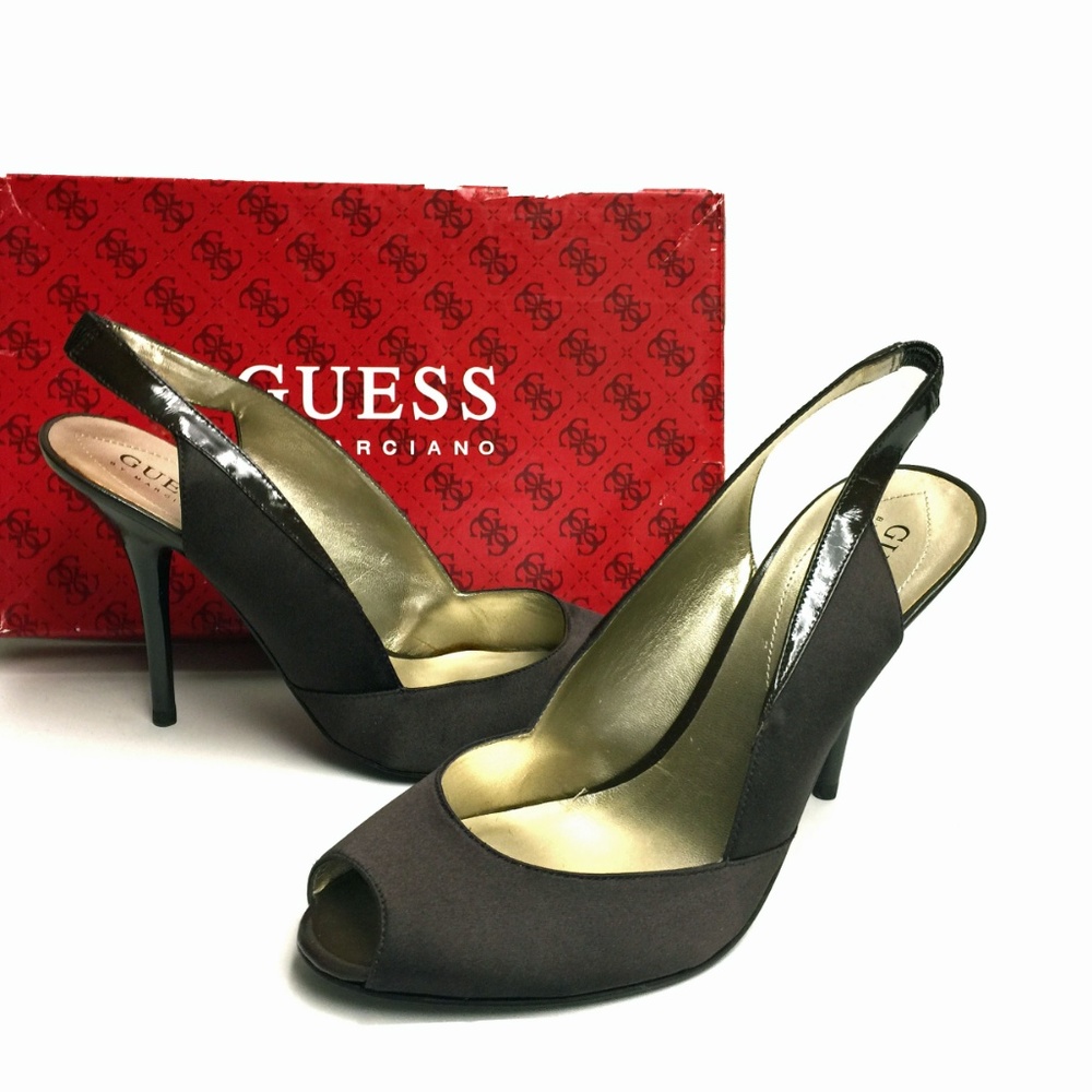 GUESS Satin &‎ Leather Slingback Heels
